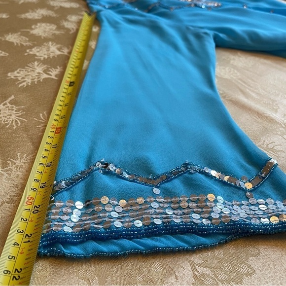 Marisol of India Tunic Dress Blue Chiffon Silver Sequins Embellished Beaded 14 - Picture 15 of 16